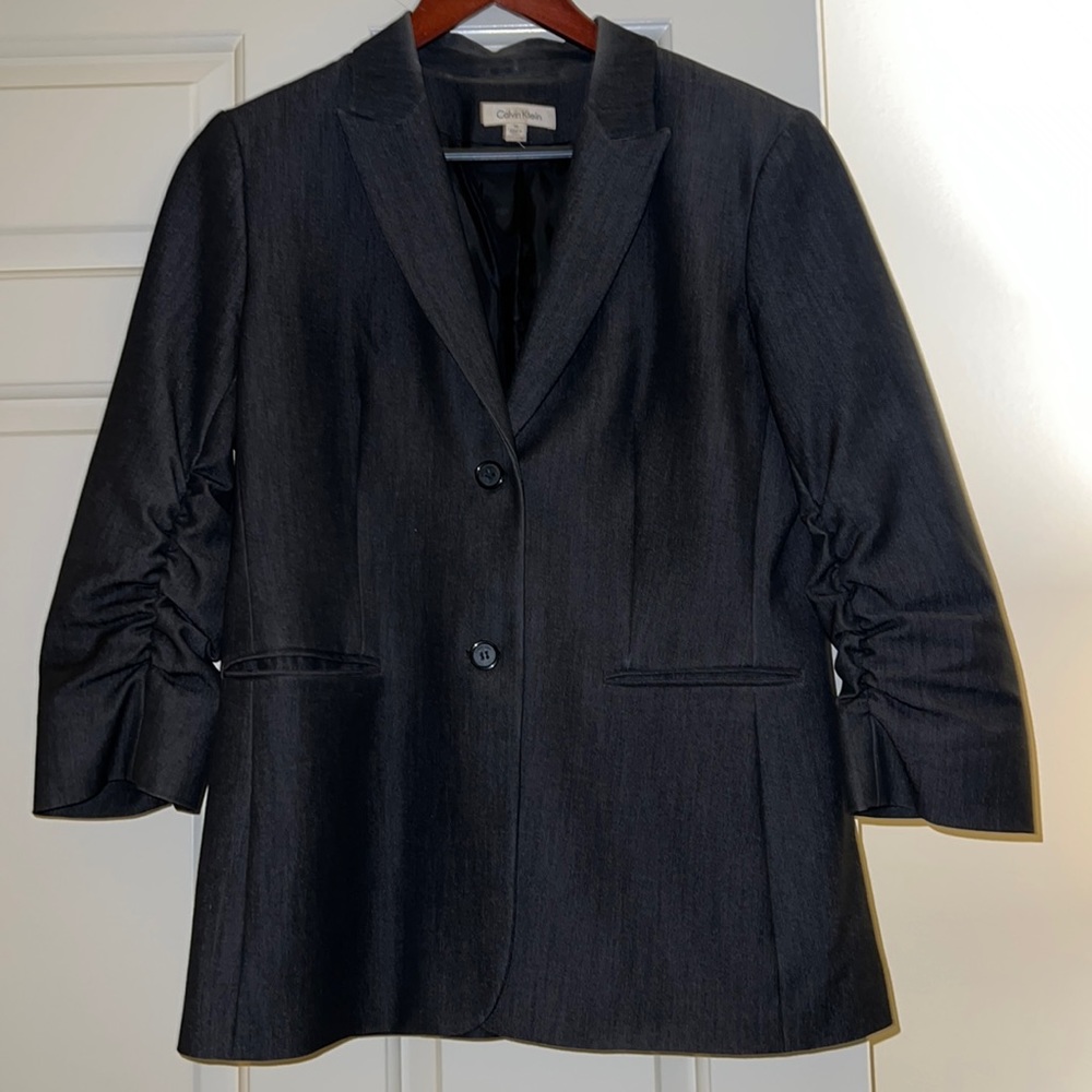 Calvin Klein Dark Gray 3/4 Bunched Sleeve, Size 10